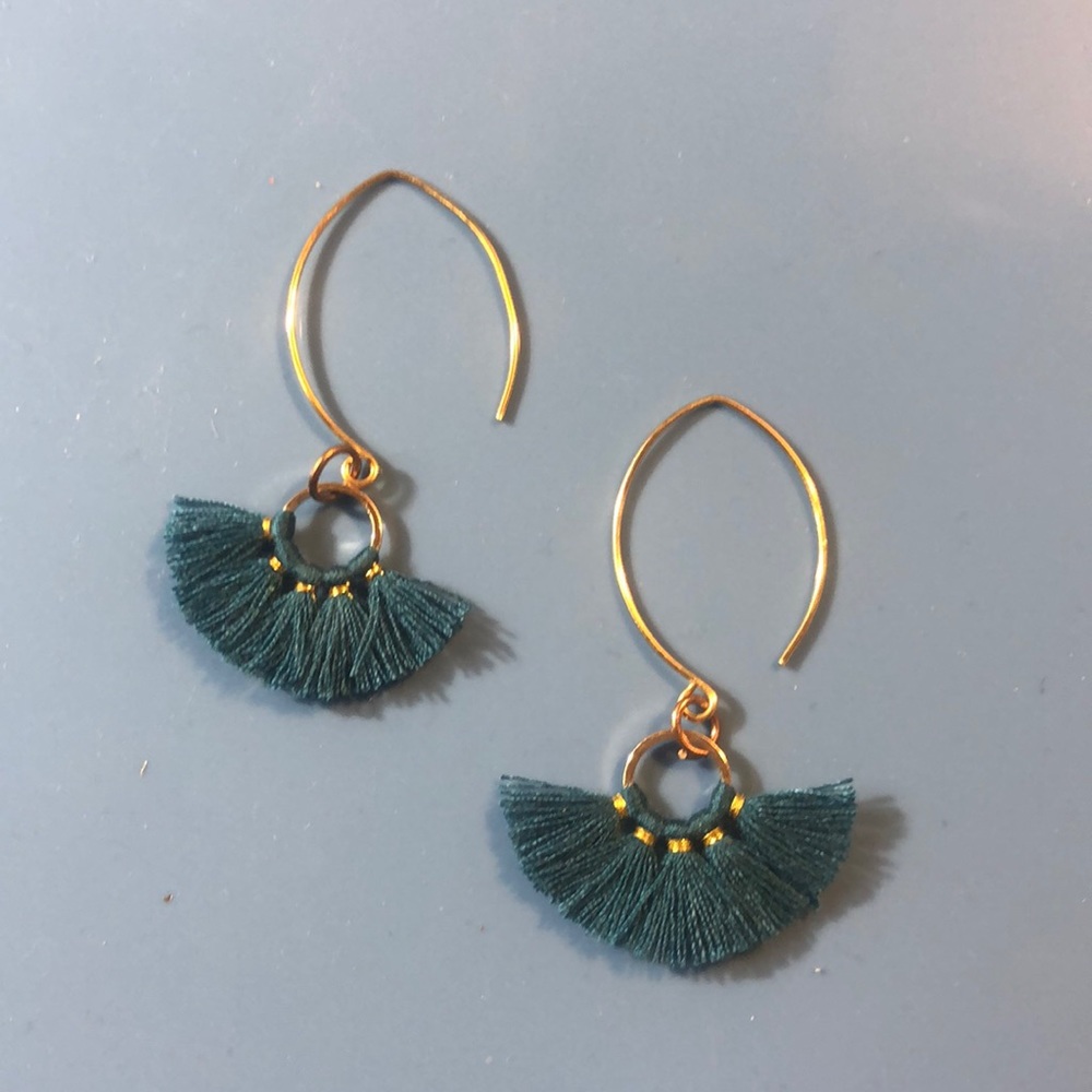Delicate green frilly fringe earrings